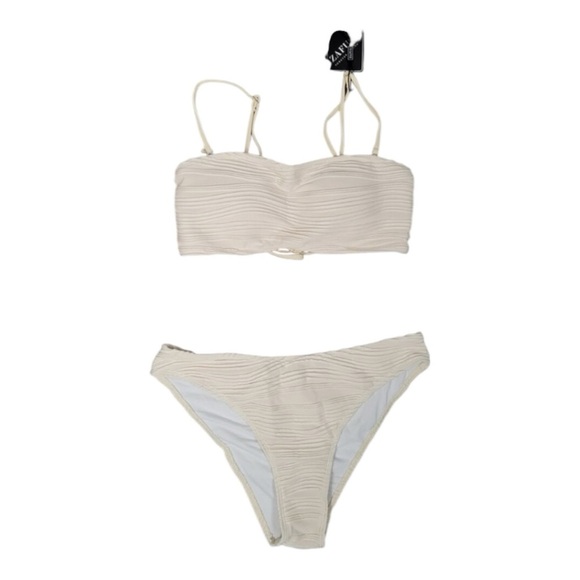 ZAFUL Women Strapless Ribbed Wave Bandeau Bikini Set Lace up Swimsuit - Picture 16 of 16